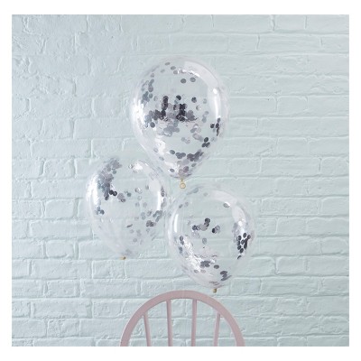 5ct Confetti Filled Balloons Silver