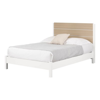 Full White and Soft Elm Platform Bed with Headboard