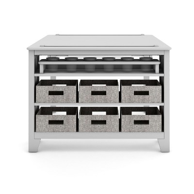 Gray Wooden Kids' Art Table and Stool Set with Storage
