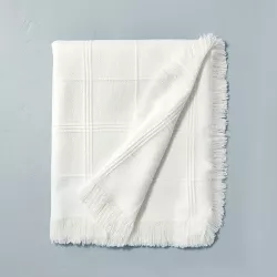 Textured Grid Lines Dobby Throw Blanket Cream - Hearth & Hand™ with Magnolia