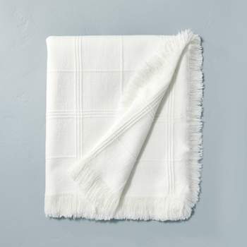 Textured Grid Lines Dobby Throw Blanket Cream - Hearth & Hand™ with Magnolia
