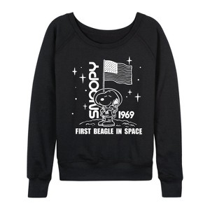 Women's - Peanuts - Space Snoopy Lightweight French Terry Wide Neck Long Sleeve Shirt - 1 of 4