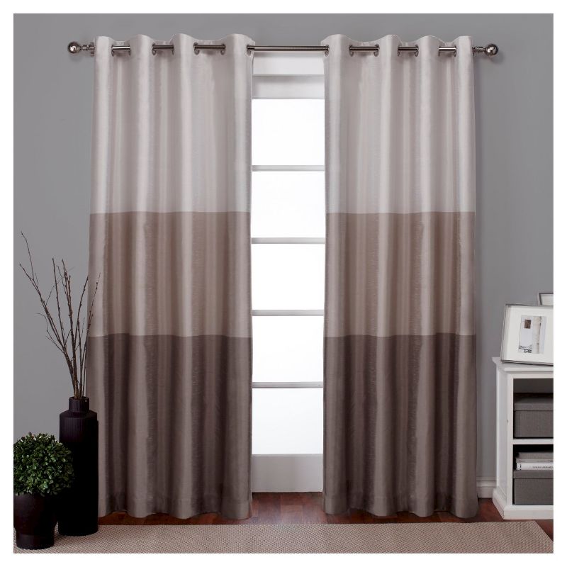 Set of 2 Chateau Striped Faux Silk Light Filtering Grommet Top Window Curtain Panels - Exclusive Home, 1 of 9