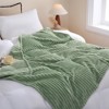 Aoibox Sage Green Fleece Throw Blanket for Couch Sofa Bed, Super Soft Cozy Plush Microfiber Flannel Blanket with Stripes Design Lightweight - 4 of 4