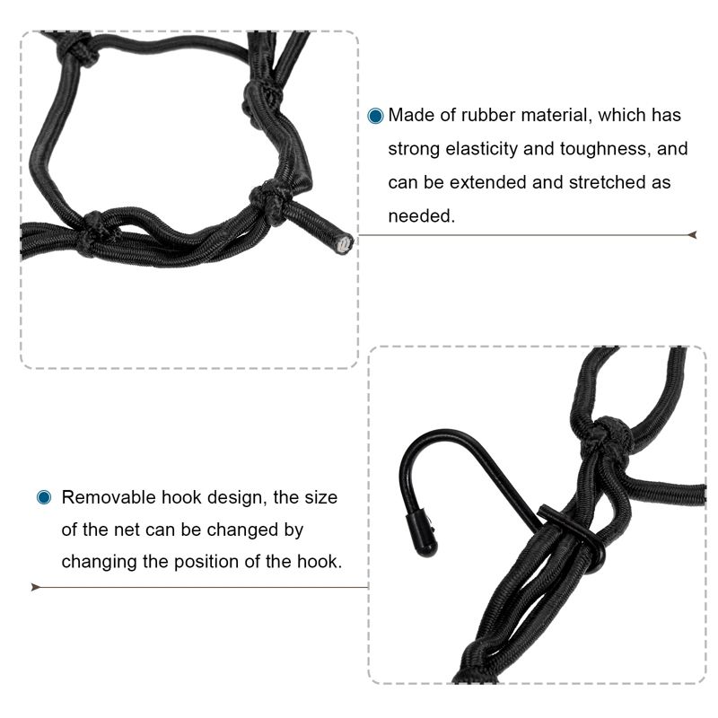 Unique Bargains Rubber Rope Cover Cargo Luggage Tie-Down Net with 6 Hooks 2 Pcs, 4 of 7