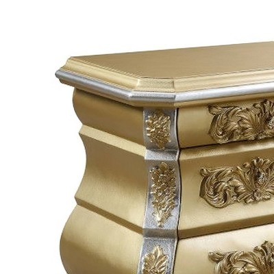 Seville Gold Finish 3-Drawer Nightstand with Carved Accents