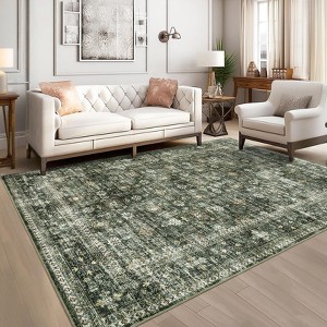 Area Rug Vintage Floral Distressed Print Pattern Rug, Soft Washable Non-Slip Low-Pile Indoor Carpet for Bedroom, Living Room - 1 of 4