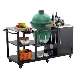 Heavy Duty Egg Kamado Grill Table,Mobile Outdoor Prep Station with Storage,Paper Towel Rack,Garbage Holder&Wheels,Compatible with Egg Kamado Griller - 1 of 4
