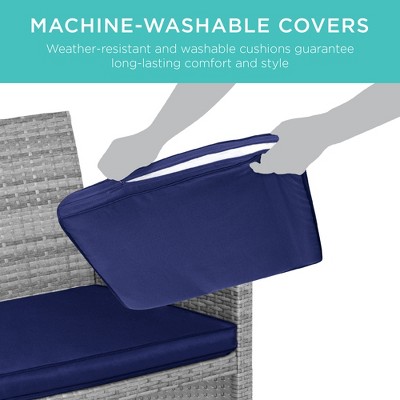 Gray Wicker 4-Piece Outdoor Patio Set with Navy Cushions