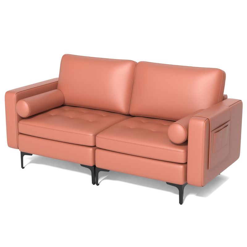 Costway Modern Loveseat 2-Seat Sofa Couch with 2 Bolsters Side Storage Pocket Grey/Red, 1 of 11