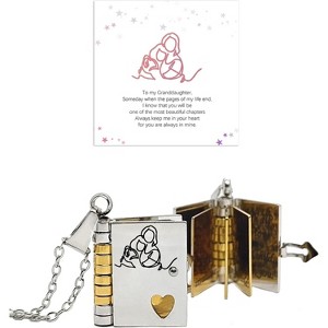 Daughter Love Book Necklace, Laser Engraved Page Pendant Stainless Steel Gift Gold-Plated-L - 1 of 4