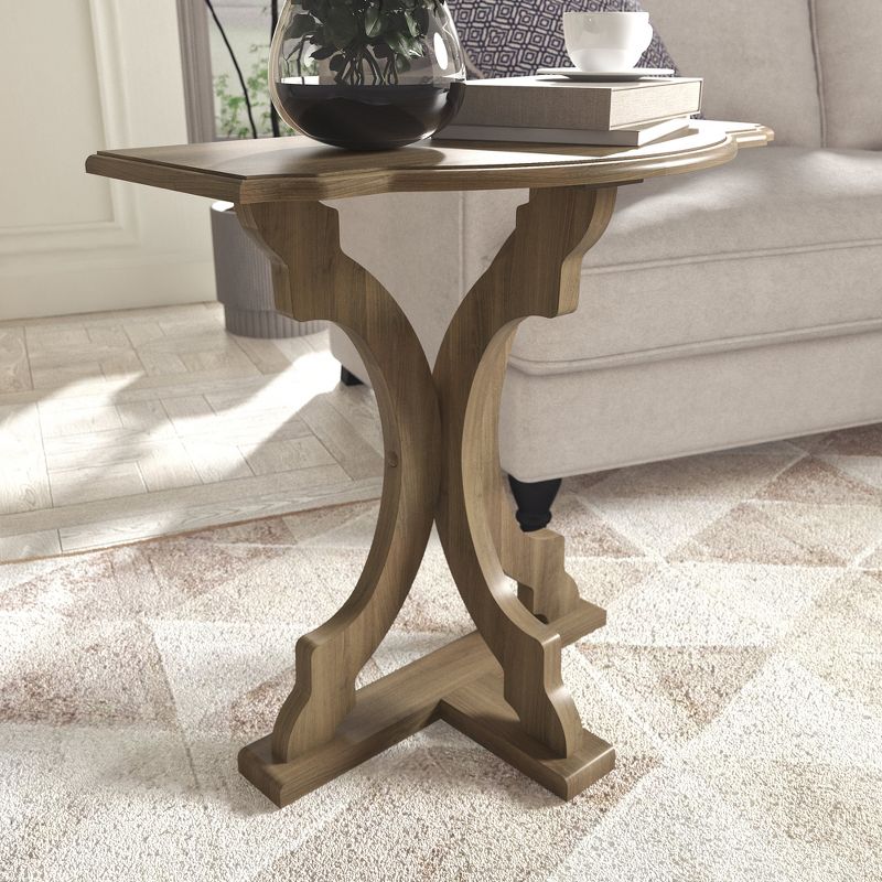 Galano Doynton 23.6 in. W 22.8 in. H Half Moon Solid Wood Side Table in White and Oak, White, Oak, 1 of 15