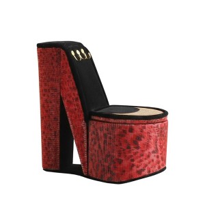 HomeRoots 9" Red Black And Gold Leopard Print Velvet High Heel Jewelry Box - 1 of 4