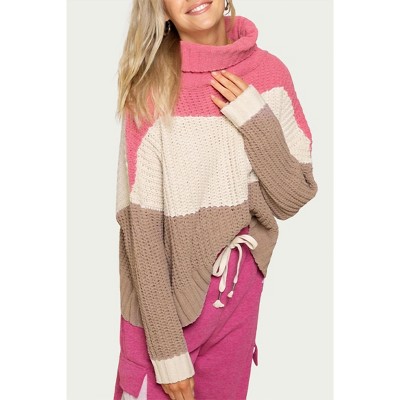 Women's TEXTURED COLORBLOCK TURTLENECK SWEATER - POL