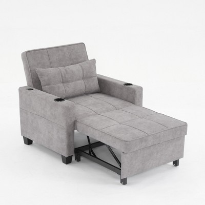 LOVMOR Single/Two Pull Out Sleeper Chair Bed, Convertible Futon Sofa Chair Bed, Sofa Couch Bed with USB Ports, Pillow, Cup Holders, Side Pockets