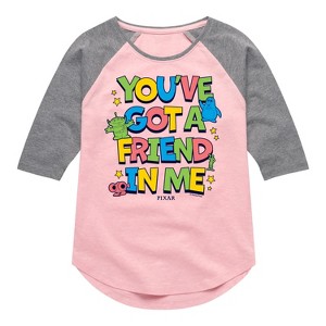 Girls' - Toy Story 4 - Youve Got A Friend In Me Shirt Tail Raglan Graphic T-shirt - 1 of 3