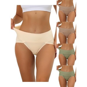 Allegra K Women's Ribbed High Waist Tummy Control Available 5 Packs in Plus Size Briefs - 1 of 4