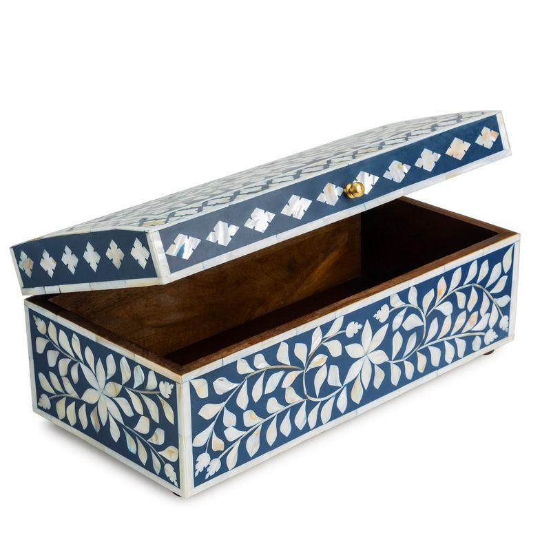 GAURI KOHLI Jodhpur Mother of Pearl Decorative Box, Blue, 16", 5 of 7