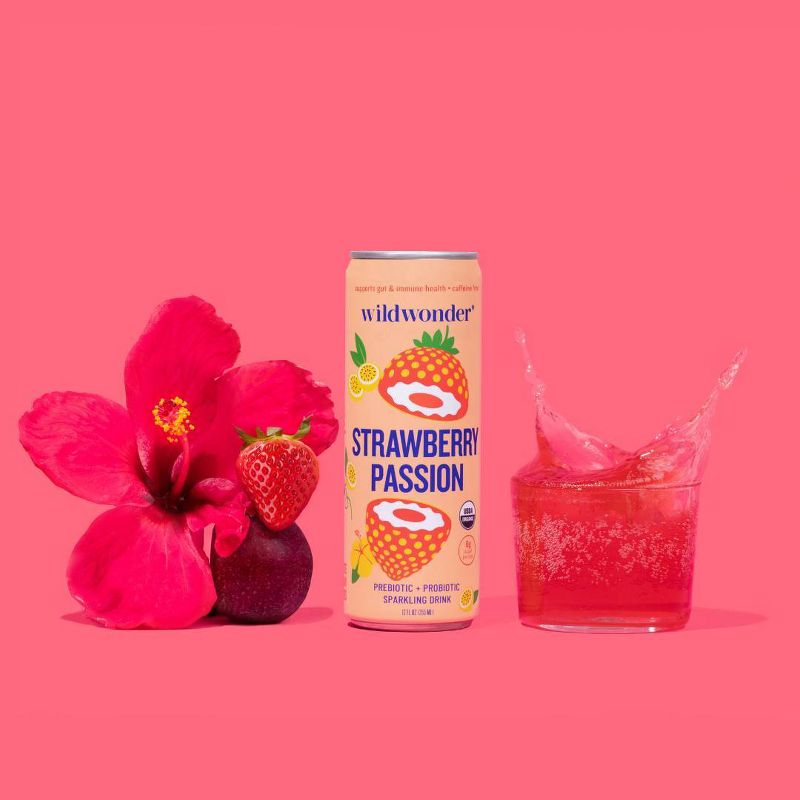 wildwonder Strawberry Passion Organic Prebiotic + Probiotic Sparkling Drink - 12 fl oz, 3 of 9