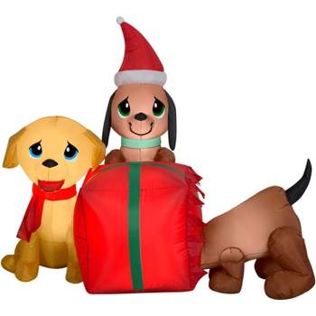 Gemmy Christmas Airblown Inflatable Present Puppies Scene, 4 ft Tall, Multicolored