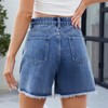 Denim Shorts for Women Highwaist Slit Shorts Womens Summer Straight Leg Slit Frayed Shorts with Fringe Boxy Denim Shorts with Pocket - 2 of 4