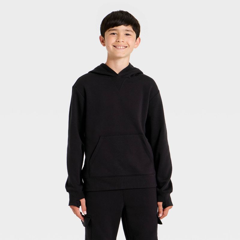 Boys' Active Comfort Fleece Pullover Hoodie - All In Motion™ Black XS