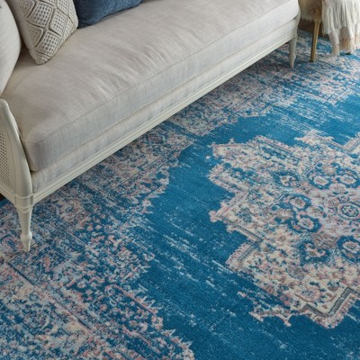 Handmade Round Blue Medallion Stain-Resistant Area Rug