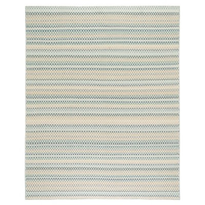 Poppy Blue and Beige Handwoven Wool Stripe Rug, 9' x 12'