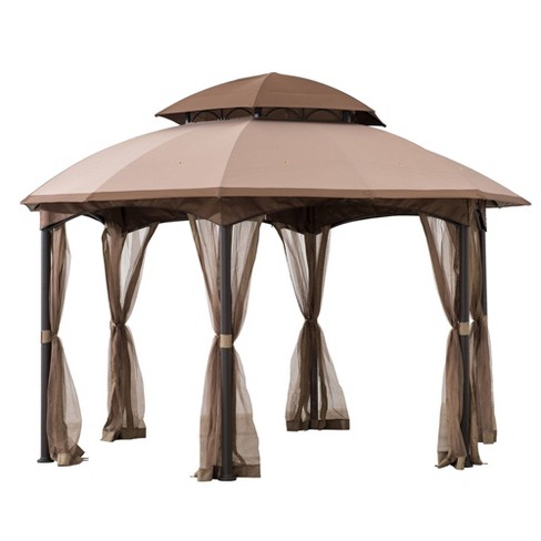 Sunjoy Gray Metal Square Screened Pop Up Gazebo Exterior 9 5 Ft X 9 5 Ft Foundation 9 5 Ft X 9 5 Ft In The Gazebos Department At Lowes Com