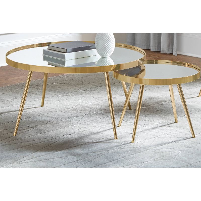 2pc Kaelyn Round Nesting Coffee Table Set with Mirrored Top Gold - Coaster, 3 of 6