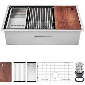 Undermount Kitchen Sink, 23x18 Inch Under Counter Sink, Stainless Steel Ledge Workstation Kitchen Sinks with Built-In Accessories,Kitchen Sink Basin - 1 of 4