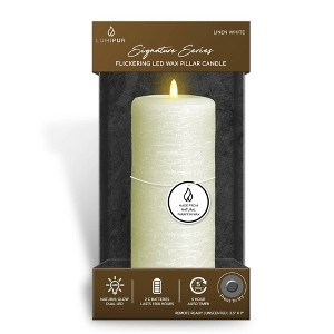 LumiPur 3.5"x9" Signature Natural Glow Flickering Flameless LED Wax Pillar Candle Linen White - 1 of 4