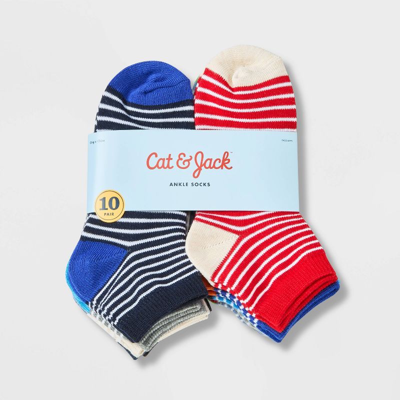 Boys' 10pk Lightweight Striped Ankle Socks - Cat & Jack™, 2 of 3