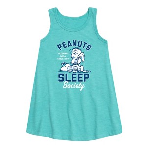 Girls' - Peanuts - Peanuts Sleep Society Graphic Sleeveless Aline Dress - 1 of 4