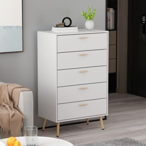 Famapy Vertical Dresser Storage Cabinet White 5 Drawer Large Storage Space Tall Cabinet Legs - 1 of 4