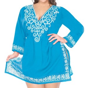 HAPPY BAY Women's Summer Vacation Mini Beachwear Bathing Suit Short Beach Dress Bikini Swimsuit Cover ups Medium-Large Blue Solid - 1 of 3