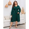 Plus Size Womens V Neck Long Sleeve Swiss Dot Boho Dress Empire Waist Ruffle Flowy A Line Midi Dress - 2 of 4