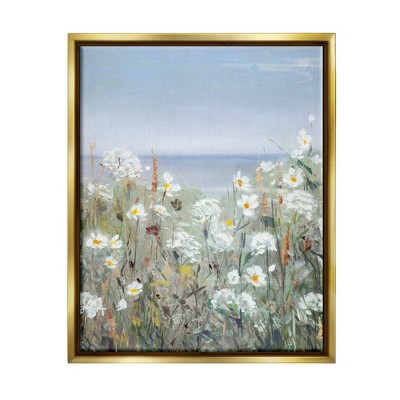 Stupell Industries Spring Flowers Ocean View Framed Floater Canvas Wall Art