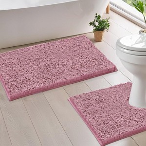 Home Mart Goods 2 Piece Set Mauve Soft Cozy Plush Chenille Bath Mat Bathroom Rug - 1 of 3