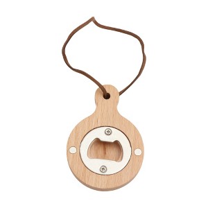 Unique Bargains Bottle Opener Magnetic Wood Round Handle Magnet Wood Light Brown 2.36"x3.35"x0.47" 1 Pcs - 1 of 4