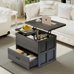 WOWLIVE Farmhourse Wood Square Coffee Table, Lift Top Coffee Table with 4-in-1 Storage, CT008 - 1 of 4