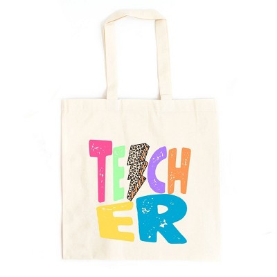 City Creek Prints Teacher Lightning Bolt Canvas Tote Bag - 15x16 - Natural