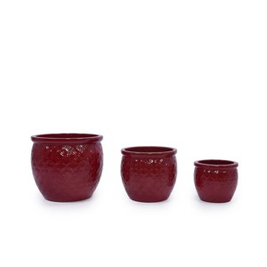 SEVOBAL Planters 3-Piece Modern Ceramic Glossy Flower Pots, Frost-Resistant with Drainage Holes for Indoor, Outdoor, Red, 19.7"*19.7"*18.6" - 1 of 4