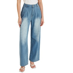 Allegra K Women's Wide Leg Vintage Loose High Waist Denim Jeans - 1 of 4