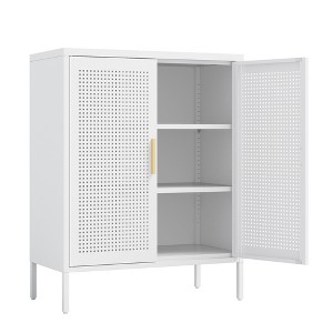 NO LOCK, Metal Storage Cabinet with 2 Doors and 2 Adjustable Shelves, Steel Storage Cabinet, Metal File Cabinet for Home Office School Gym, White - 1 of 1