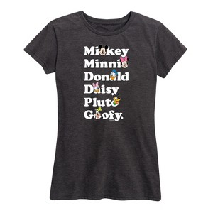 Women's - Disney - Mickey Friends Character List Short Sleeve Graphic T-Shirt - 1 of 4