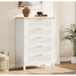 Fluted 5 Drawer Tall Dresser for Bedroom, 42.9'' Chest of Drawers, Wooden Dresser Chest - 1 of 4