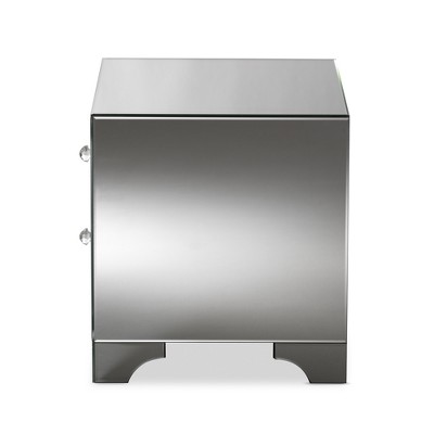 Elegant Silver Mirrored 2-Drawer Nightstand with Crystal Handles