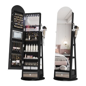 Fredees 360° Swivel Arched Jewelry Cabinet, 64"H Standing Armoire with 6 LED Lights, Lockable Organizer & Full-Length Mirror with Storage - 1 of 4