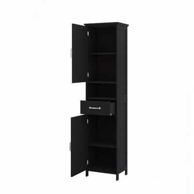 LOVMOR Slim Standing Bathroom Storage Cabinet with Double Door and 2 Adjustable Shelves for Entryway,Living Room,East to Assemble,Black